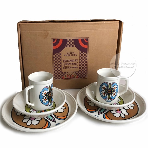 Peter Max Dinnerware 6pc Set Butterfly Vintage 70s Rare Cliff Dwellers Pop Art - Picture 1 of 5